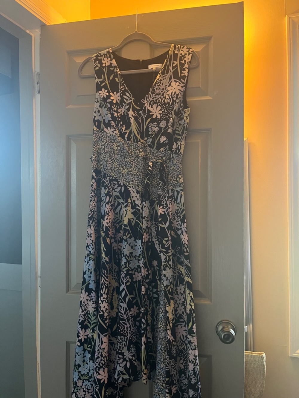 Calvin Klein Black Maxi Dress with Pastel Floral Print
